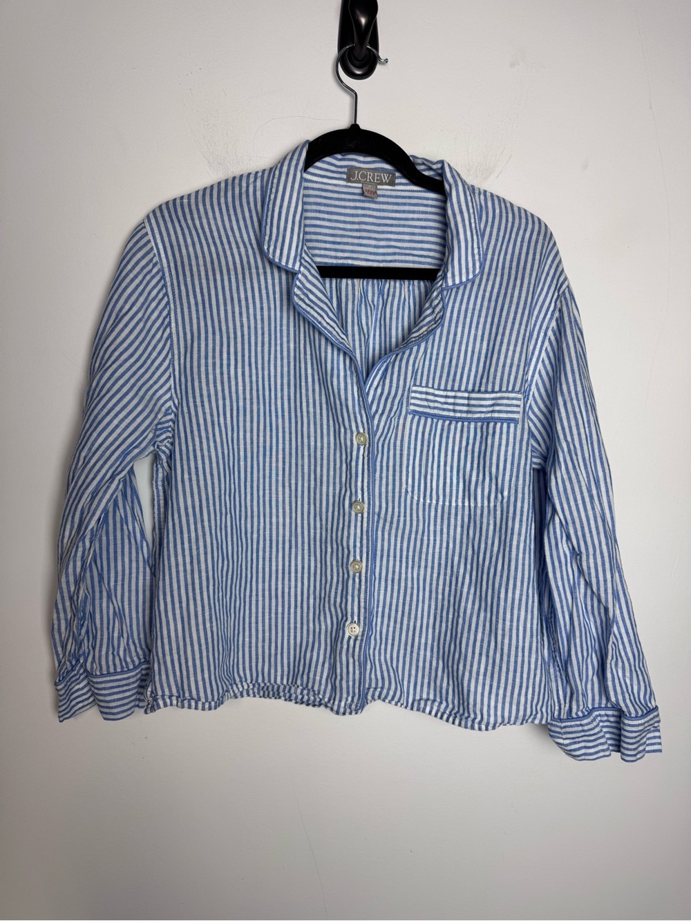 J. Crew Long-sleeve pajama shirt in striped linen-cotton blend